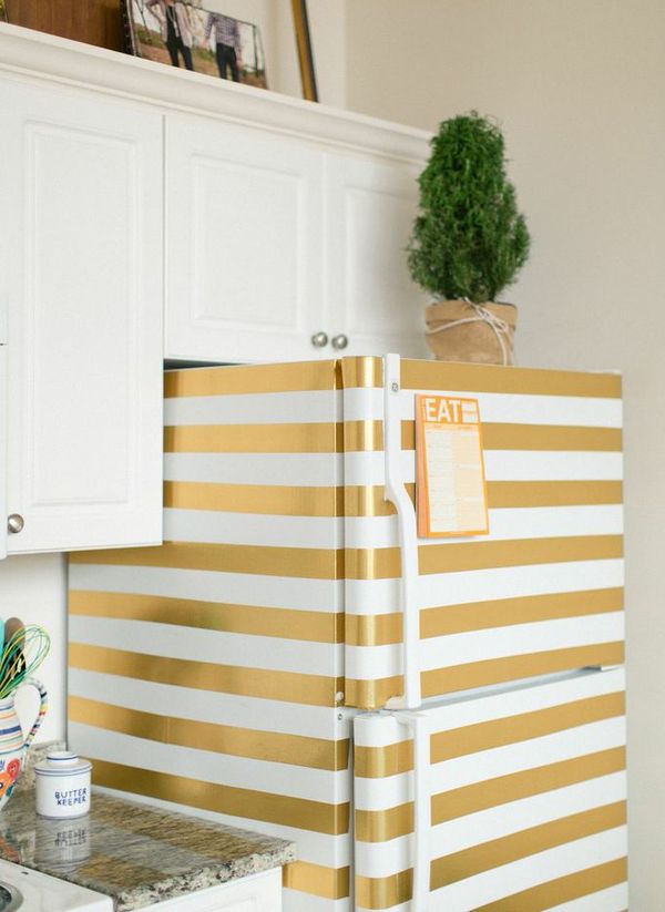 decorar-frigorifico-vinilo-rayas-horizontales2 ideas para decorar el frigorífico con vinilo adhesivo